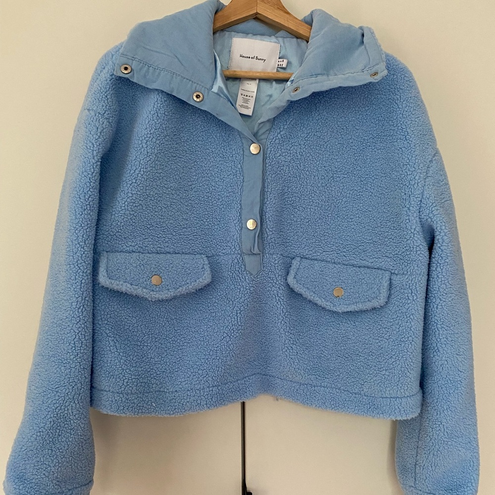 House of Sunny Teddy Fleece Pullover in Baby Blue